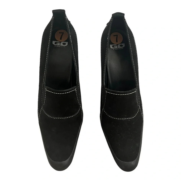 00’s Black Kitten Heels White Stitch 7 Sporty - Picture 2 of 5